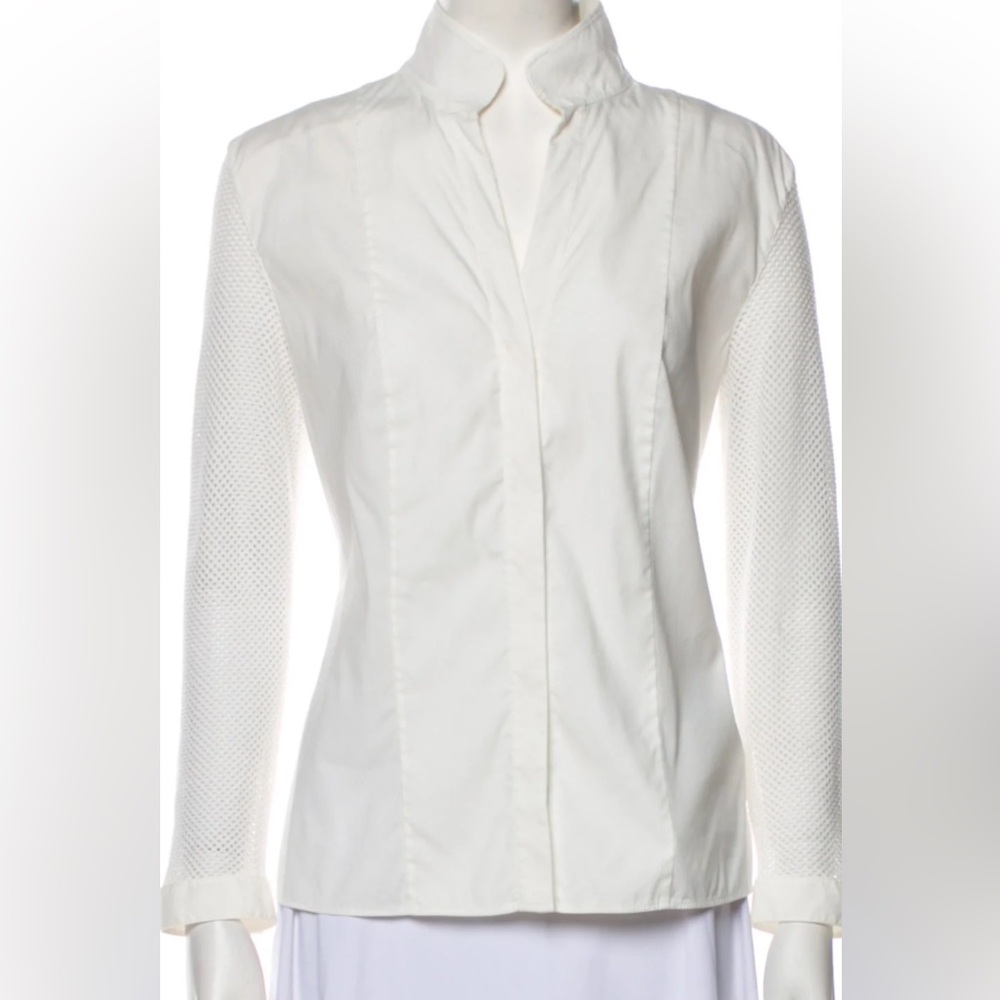 Akris Punto Elements Mesh Button Front Blouse, Wh… - image 8